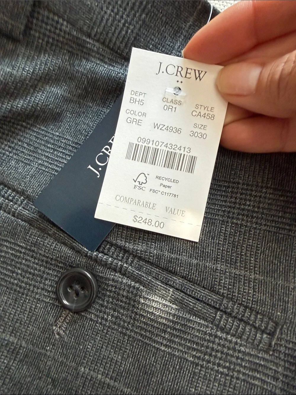 J Crew Men's Gray Dress Pants - Thompson Classic 30x30